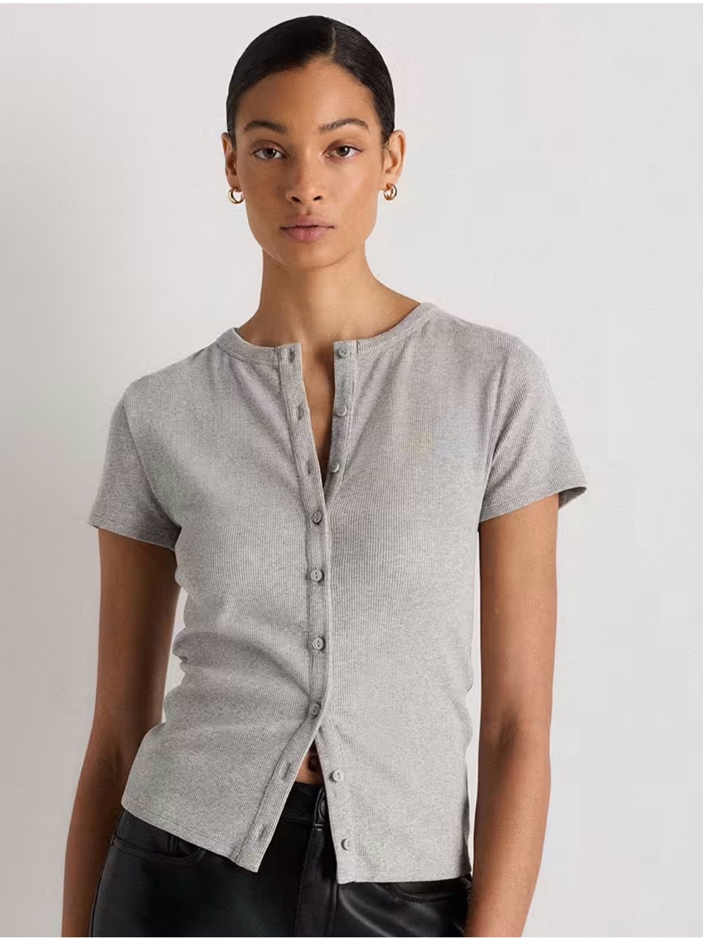 Quince cotton Micro-Rib Button Tee